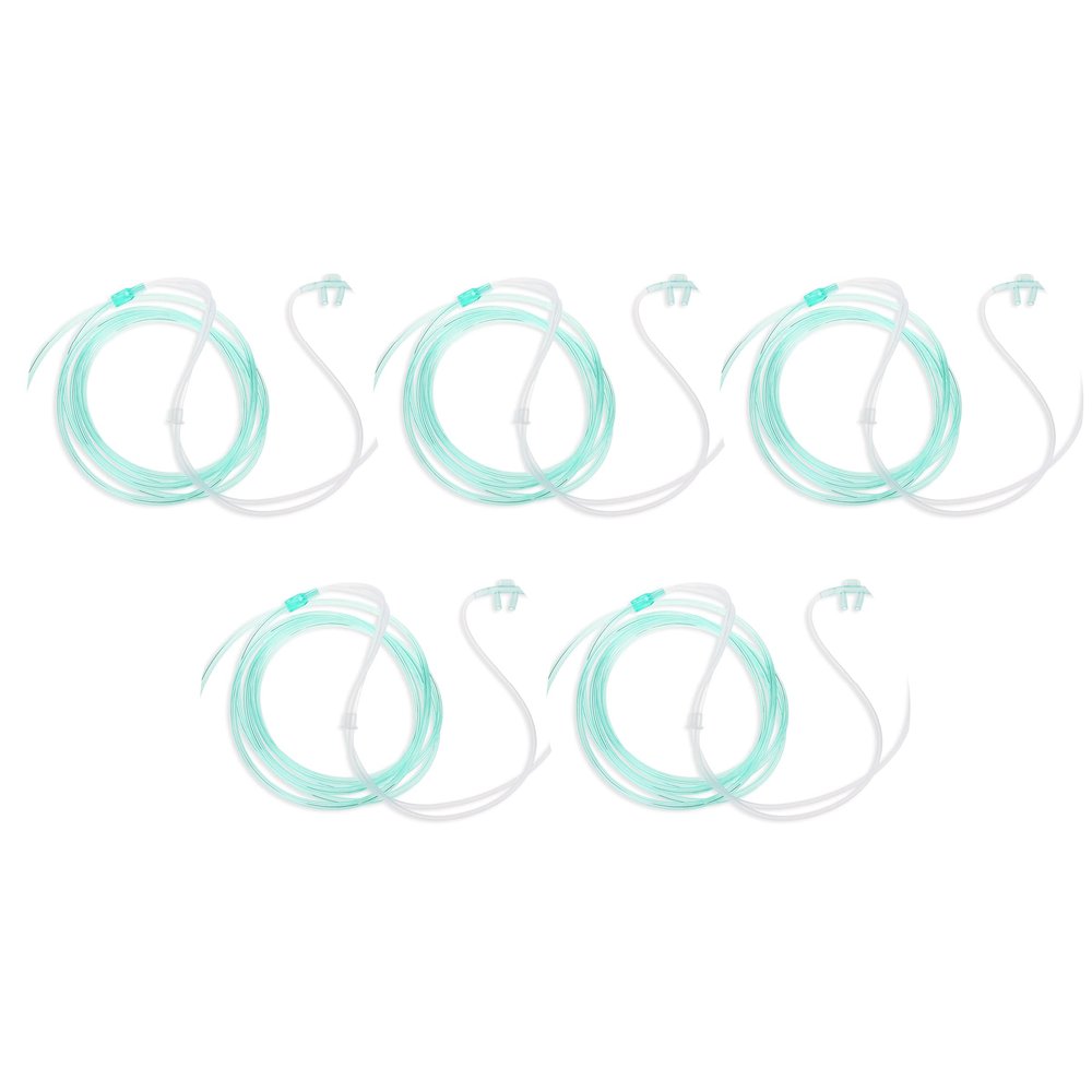 Dealmed Adult Standard Nasal Cannula Straight with 7 ft (2.1m), Soft Green, Cannula Nasal Tubing for Oxygen, Highly Visible, Kink Resistant, Lightweight Tubing (5 Pack)