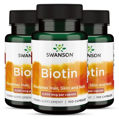 Swanson Biotin 5,000 mcg 100 Caps 3 Pack