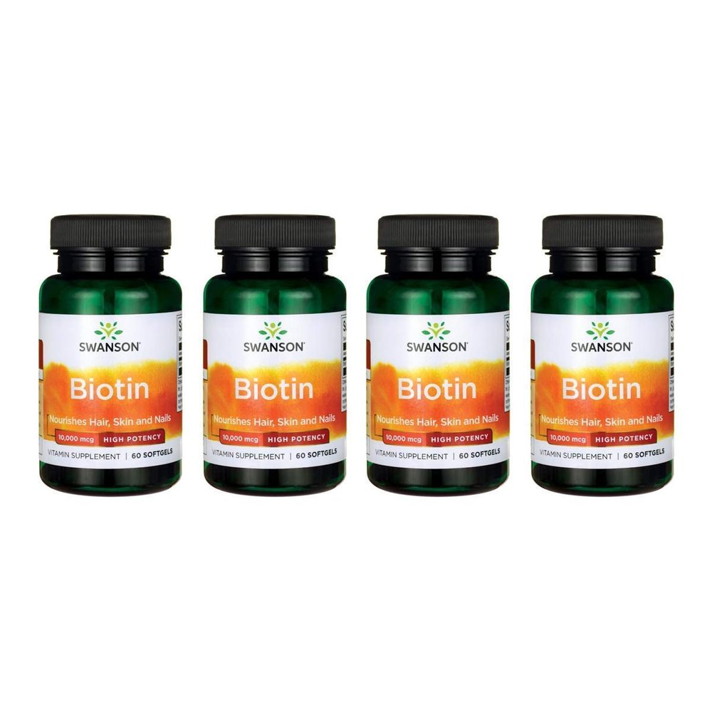 Swanson Premium Brand Biotin - High Potency 10,000 mcg 60 Sgels 4 Pack