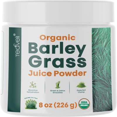 Teaveli Organic Barley Grass Juice Powder Raw, Utah Grown Barley Grass Juice Extract for Detox- Complements Wheatgrass Juice- Made in USA Without Gluten, Additives or Preservatives- 8 oz (226 Grams)
