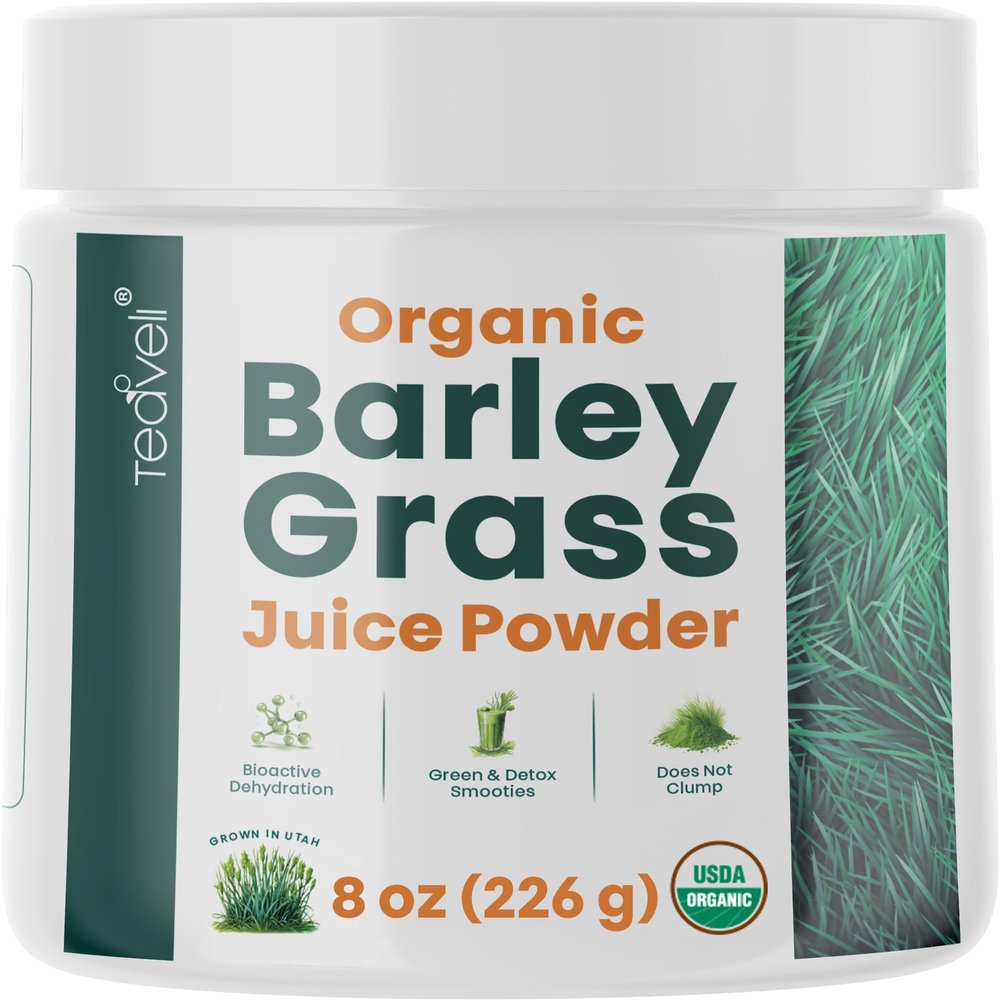 Teaveli Organic Barley Grass Juice Powder Raw, Utah Grown Barley Grass Juice Extract for Detox- Complements Wheatgrass Juice- Made in USA Without Gluten, Additives or Preservatives- 8 oz (226 Grams)
