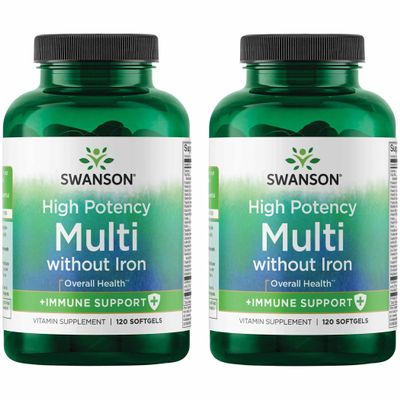 Swanson Multi Without Iron Multivitamin Health Supplement Iron-Free Formula 120 Softgels Sgels (2 Pack)