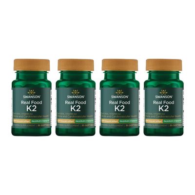 Swanson Maximum Strength Vitamin K2 (Menaquinone-7)-Vitamin Supplement Supporting Cardiovascular and Bone Health-Made from Japanese Natto to Help Regulate Calcium (30 Softgels, 200mcg Each) (4 Pack)