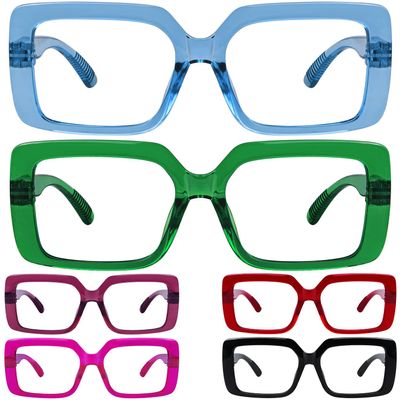 LUR Huge Metalless Screwless Spring Hinges Readers for Women 6 Pack Ladies Oversized Reading Glasses +3.25