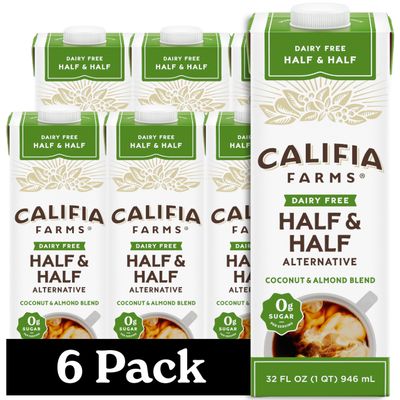 Califia Farms - Unsweetened Better Half, Half and Half Substitute, 32 Oz (Pack of 6), Almond Milk, Coconut Cream, Coffee Creamer, Keto, Shelf Stable, Dairy Free, Plant Based, Vegan