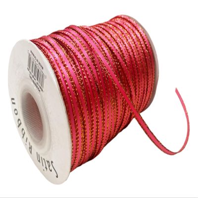 100 Yards 1/8" Double Faced Satin Ribbon with Metallic Edge Great for Christmas Craft, Decoration and Present Wrapping. (Fuchsia)