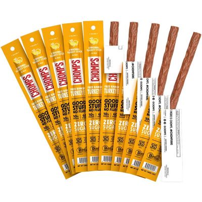 CHOMPS Free Range Original Turkey Jerky Meat Snack , Keto, Paleo, Whole30 Approved, Low Carb, High Protein, Sugar/Gluten Free, Non-GMO, 60 Calories 1.15 Oz Sticks, 10 Pack