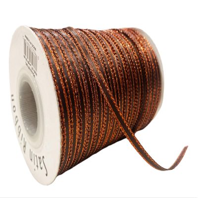 100 Yards 1/8" Double Faced Satin Ribbon with Metallic Edge Great for Christmas Craft, Decoration and Present Wrapping. (Brown)