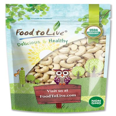 Food to Live Organic Cashews, 2 Pounds  Whole, Size W-240, Unsalted, Non-GMO, Kosher, Raw, Vegan, Bulk