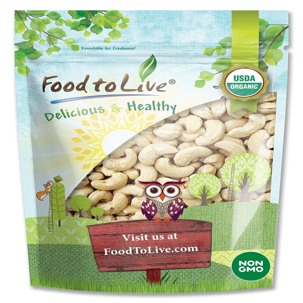 Food to Live Organic Cashews, 2 Pounds  Whole, Size W-240, Unsalted, Non-GMO, Kosher, Raw, Vegan, Bulk