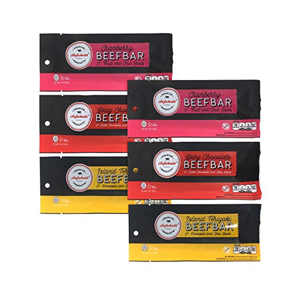 Aufschnitt Beef Bars - High Protein Snack with Grass Fed Beef - Kosher, and Keto Friendly - Variety Pack, 6 Count