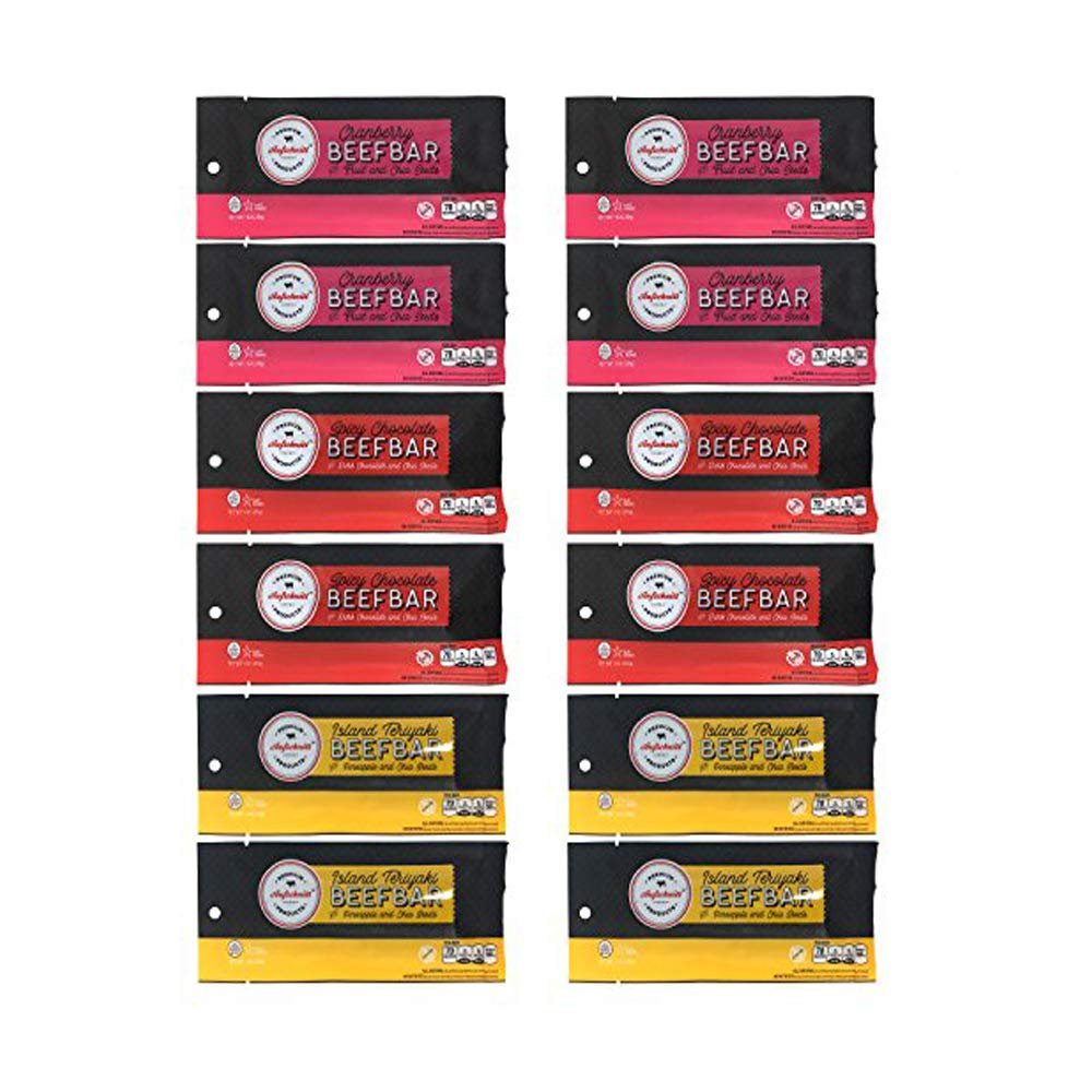 Aufschnitt Beef Bars - High Protein Snack with Grass Fed Beef - Kosher, and Keto Friendly - Variety Pack, 12 Count
