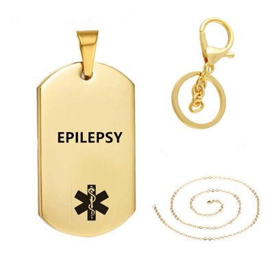 LiFashion LF 316L Stainless Steel Sos Emergency ICE EPILEPSY Medical Alert ID Dog Tag Pendant Necklace Caduceus Keychain for Men Women Gold