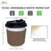 100 Pack - 10 oz Disposable White Paper Coffee Cups with Black Dome Lids and Protective Corrugated Cup Sleeves - Perfect Disposable Travel Mug for Home, Office, Coffee Shop, Travel, Tea view 3