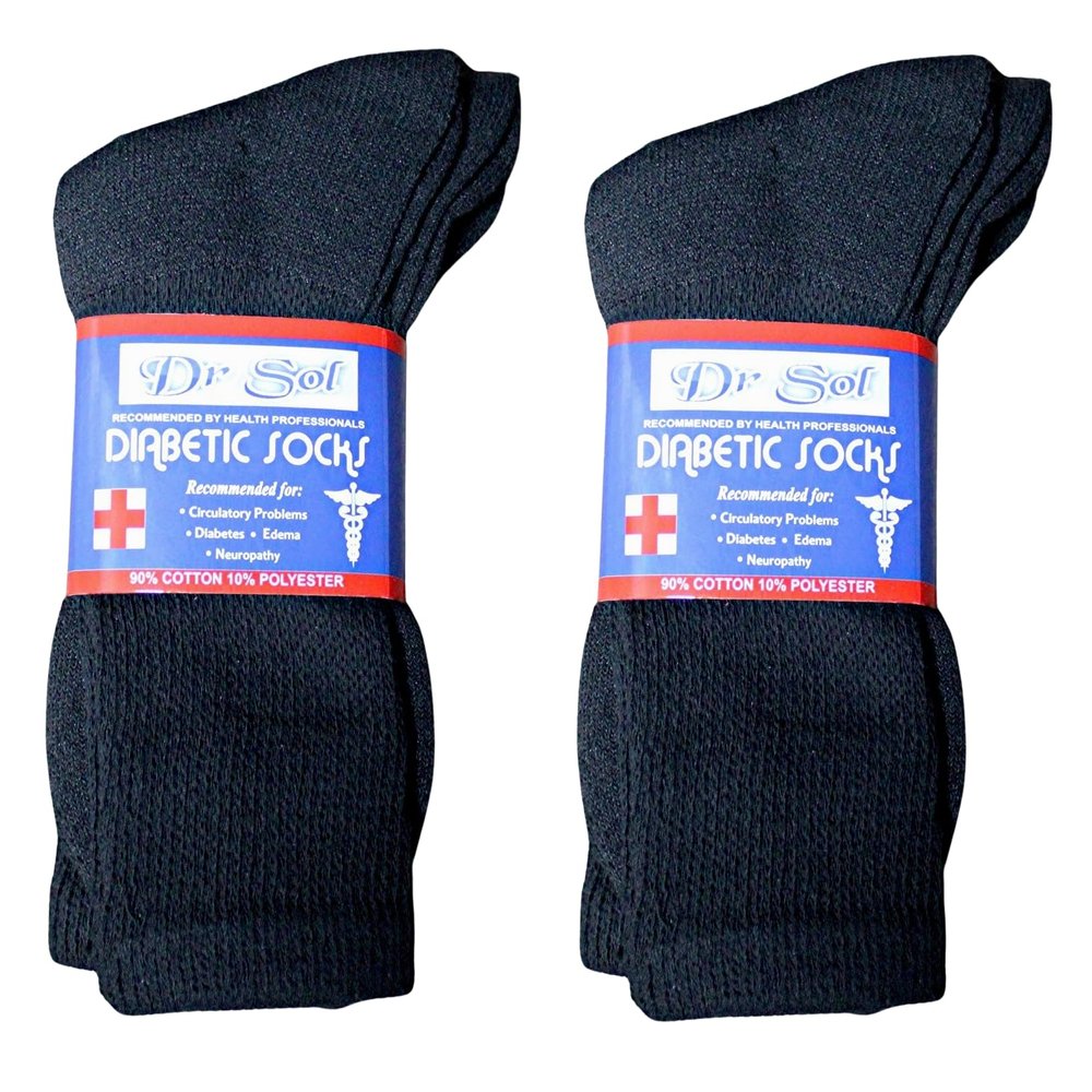 DR Sol 6 pair 90% Cotton Blend Diabetic Socks Men's Women's The Choice of health Professionals (Men's 10-13)