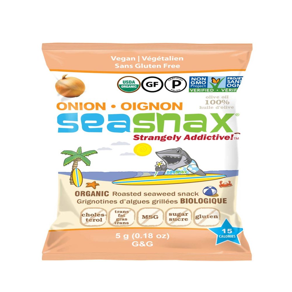 SeaSnax Organic Roasted Seaweed Snack, Onion, 0.18 Ounce (Pack of 72)