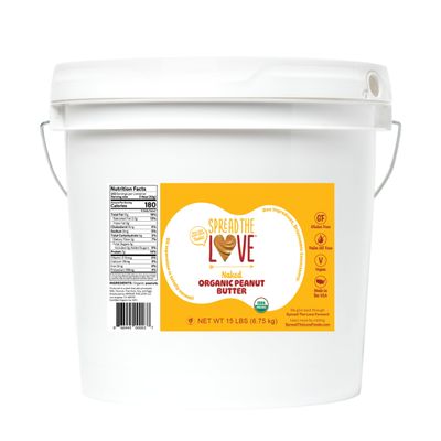 Spread The Love NAKED Organic Peanut Butter (Organic, All Natural, Vegan, Gluten-free, Creamy, Dry-Roasted, No added salt, No added sugar, No palm oil) (15-Pounds)