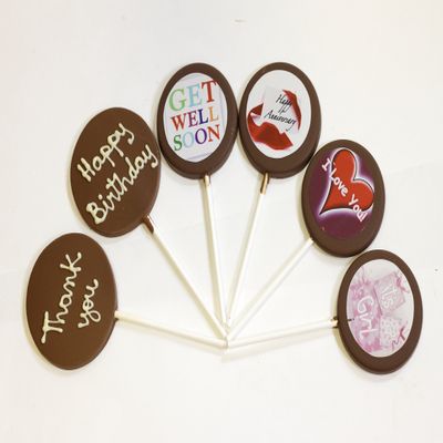 chocolate lollies with edible image (dark chocolate)