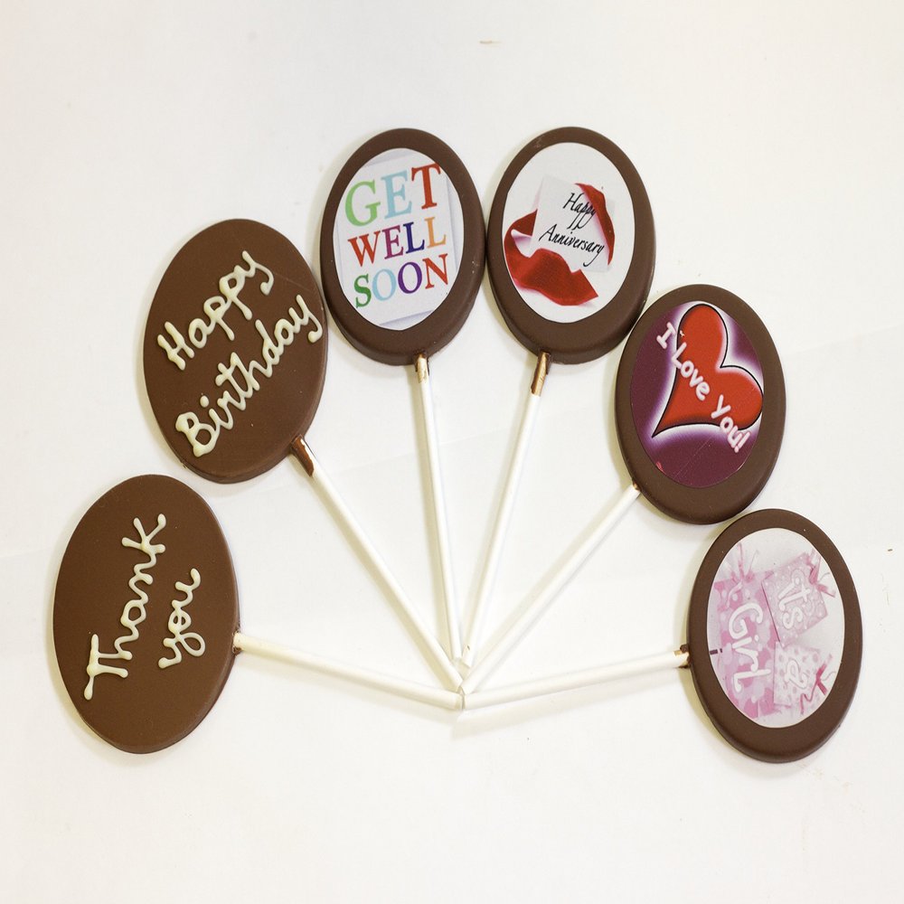 chocolate lollies with edible image (dark chocolate)