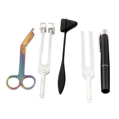 LAJA IMPORTS Set 5 - Reflex Hammer Black Penlight, Tuning Fork C128, C512 & Rainbow Scissor