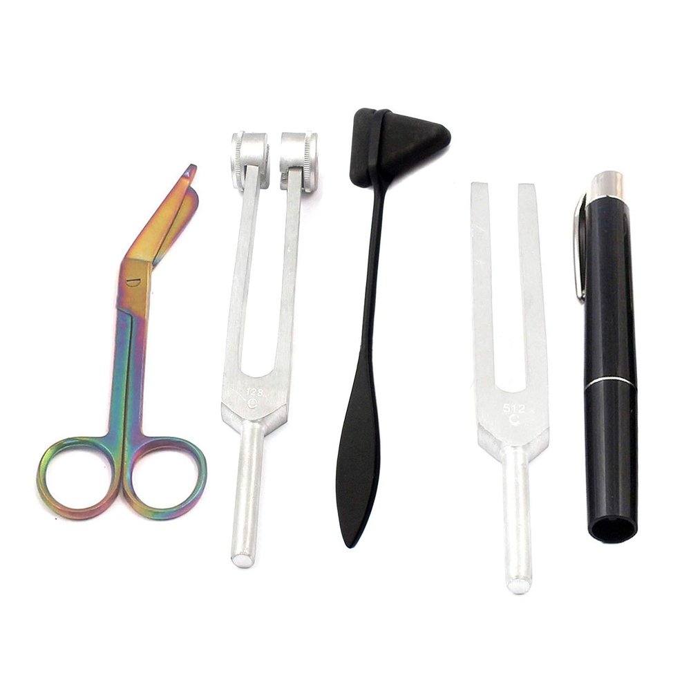 LAJA IMPORTS Set 5 - Reflex Hammer Black Penlight, Tuning Fork C128, C512 & Rainbow Scissor
