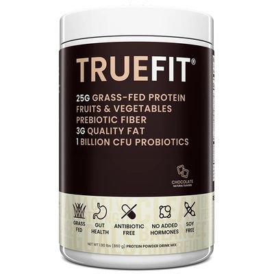TrueFit High Fiber Protein Powder, Grass-Fed Whey Meal Replacement Shake with Prebiotics, Probiotics, & Organic Superfoods, Keto Friendly, Gluten Free