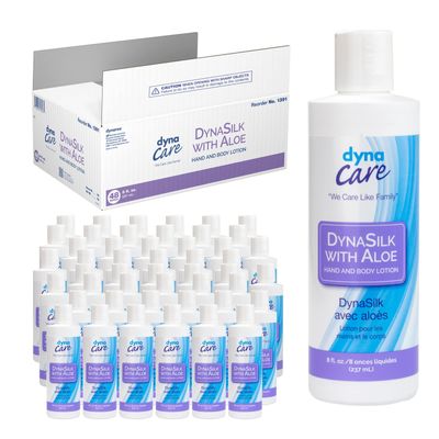 Dynarex DynaSilk with Aloe - Moisturizing Hand & Body Lotion for Dry Skin - Non-Greasy with Refreshing Scent - For All Skin Types - 8 oz., 48 Bottles per Case