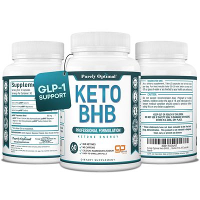 Purely Optimal Keto BHB Capsules Exogenous Ketone Pills for Ketosis Support, Sustained Energy, Focus & Metabolism for Women & Men, 60 Capsules