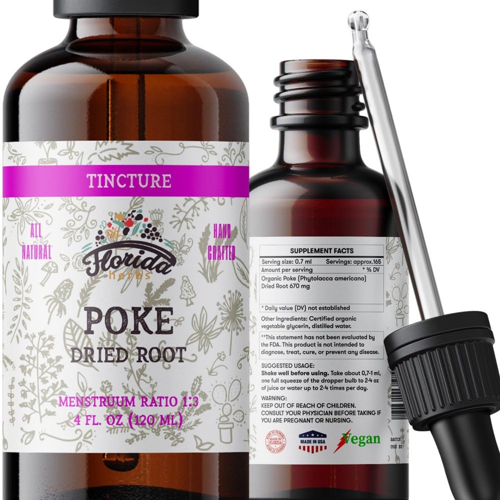 FLORIDA HERBS Organic Poke Root Tincture | Poke Extract Liquid for Immune & Lymphatic Support | Alcohol-Free, Vegan, Non-GMO Supplement | Made in USA | 2 Fl Oz