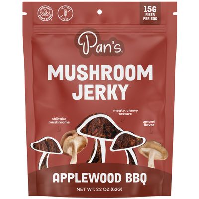 Pan's Mushroom Jerky, Organic, Vegan Snacks, Dried Mushrooms Shitake, Plant based Jerky, Meatless Jerky, Gluten Free, High in Fiber, with Applewood BBQ flavor (2.2 Ounce, Pack of 1)