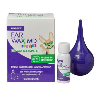 eosera EAR WAX MD Kit - Fast-Acting Ear Wax Dissolving Drops, 15mL and Rinsing Bulb Kit | Breaks Down & Dissolves Wax in One Treatment | Clinically Proven, Gentle, Safe | Doctor-Recommended I Age 2+