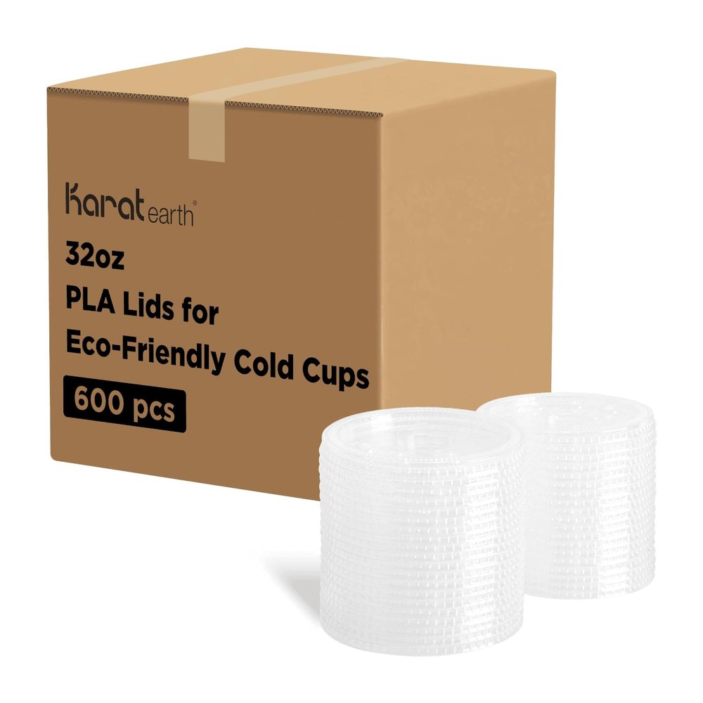 Karat Earth KE-KCL1045 PLA Flat Lids for 32 oz Paper Cold Cups, Cups Lids, Diameter 104.5mm - Case of 600 pcs