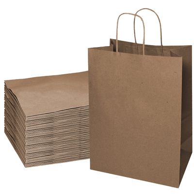 EcoQuality - 18x7x19 inches - 150pcs - X-Large Brown Kraft Paper Bags with Handles, Shopping, Gift Bags, Party, Merchandise, Lunch Bags, Grocery Bags