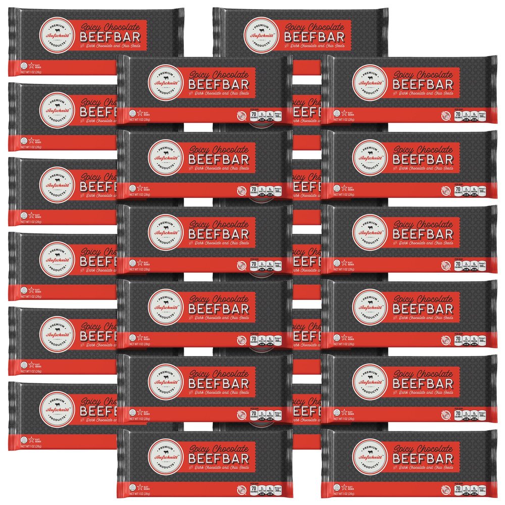 Aufschnitt Beef Bars - High Protein Snack with Grass Fed Beef - Kosher, and Keto Friendly - Dark Chocolate and Chia Seeds, 24 Count