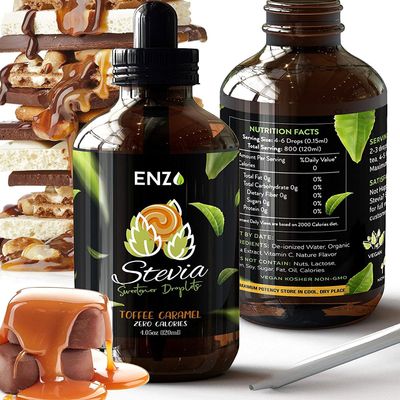 Enzo Liquid Stevia Drops Our Zero Calories Sweetener (4oz - 800 Servings/Bottle) - Toffee Caramel - All Natural flavoring with No Artificial Additives & Filler Ingredient