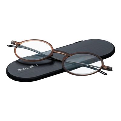 ThinOptics Unisex Adult Glasses Reading, Regular Case / Round Brown, 2.00 US