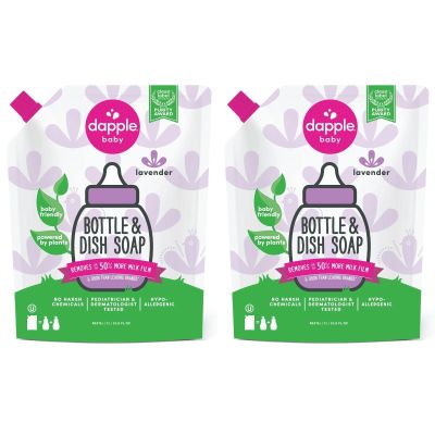 Dapple Baby Bottle Soap, Hypoallergenic Dish Soap for Baby Bottles, Powered by Plants, Lavender, 34 Fl Oz Refill (Pack of 2)