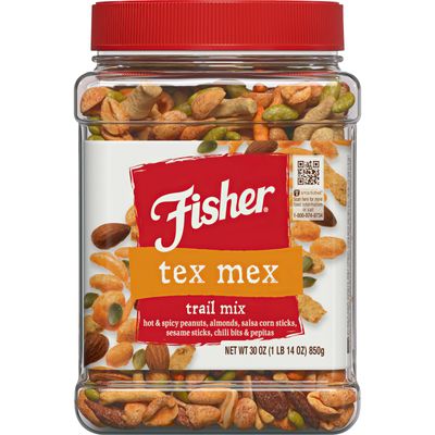 Fisher Snack Tex Mex Bulk Trail Mix, 30 oz (Pack of 1); Hot & Spicy Peanuts, Almonds, Salsa Corn Sticks, Sesame Sticks, Chili Bits and Pepitas; Trail Mix Snacks, Snacks for Adults