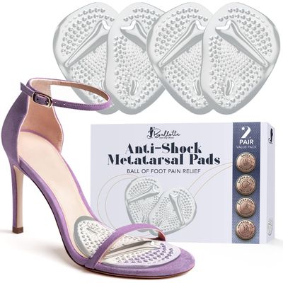 Ballotte Metatarsal Pads for Women, Silicone Gel Foot Cushions for High Heels, Ball of Foot Pain Relief, Non-Slip Shoe Pads for Shock Absorption & All-Day Wear, Prevention of Feet Fatigue (4 Pack)
