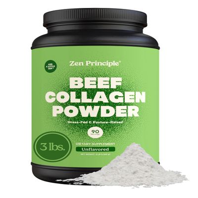 Zen Principle Grass-Fed Agglomerated Hydrolyzed Collagen Peptides 3 lb. Anti-Aging Protein Powder for Healthy Hair, Skin & Joints. Paleo and Keto Friendly, GMO and Gluten Free, Pasture-Raised Bovine.