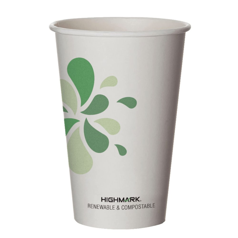 Highmark Renewable Hot Drink Cups, 16 Oz, White/Green/Black, Pack Of 50
