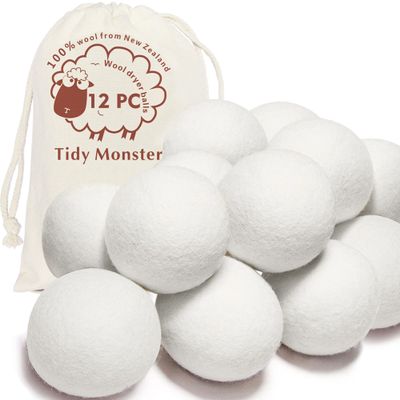 100% New Zealand Wool Dryer Balls XL Size  12 Pack, Organic & Chemical-Free Fabric Softener, Baby Safe & Hypoallergenic, Reduces Static, Wrinkles & Drying Time, Reusable for 1000+ Loads