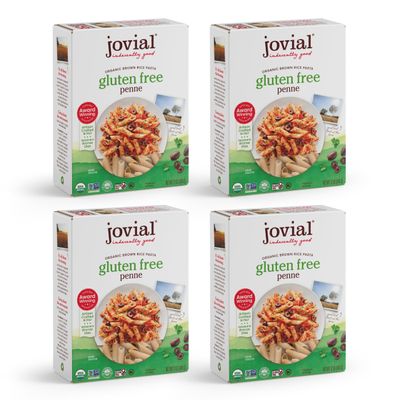 Jovial Whole Grain Brown Rice Penne Pasta - Whole Grain Pasta, Organic Pasta, Gluten Free, Dairy Free, Brown Rice Pasta, Made in Italy - 12 Oz, 4 Pack