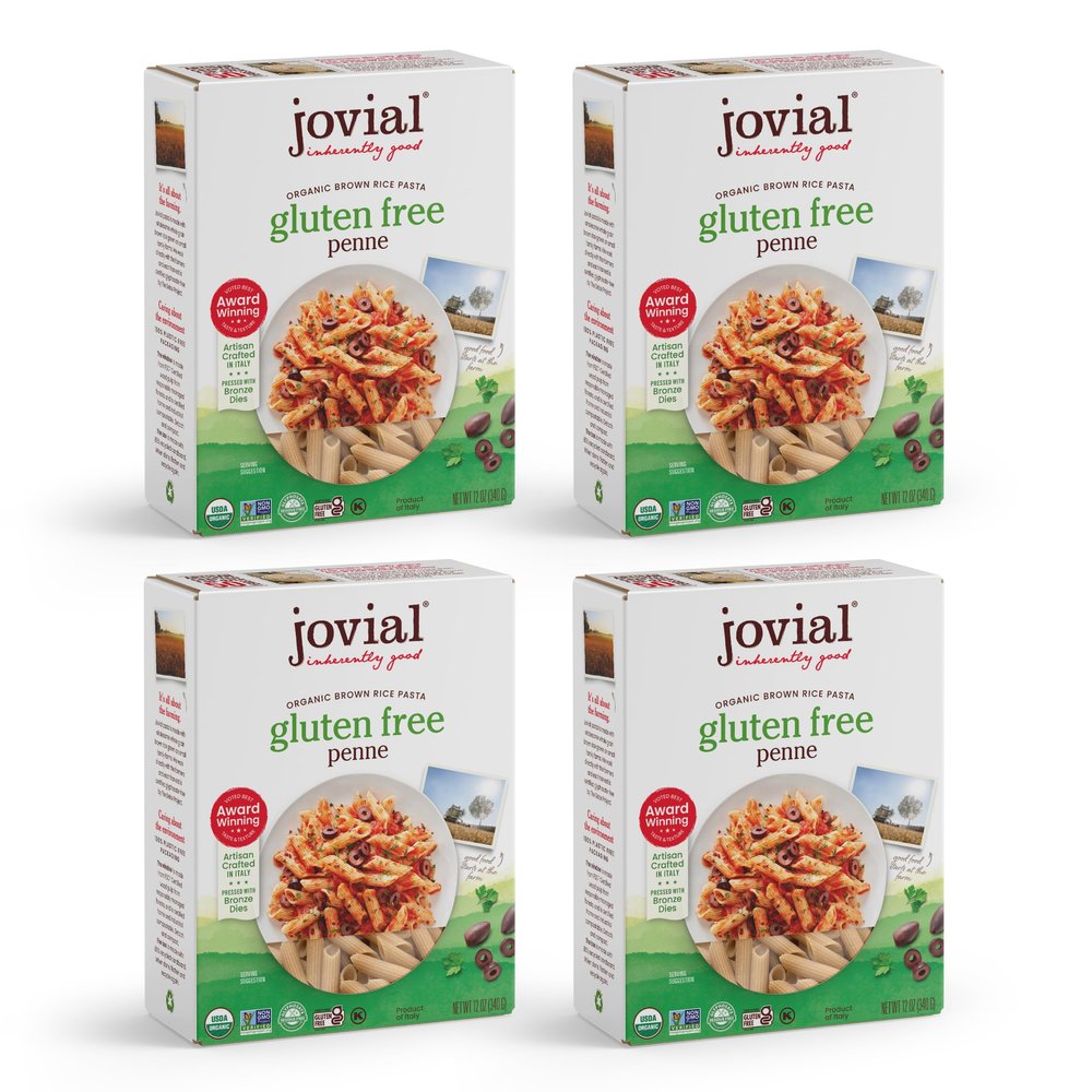 Jovial Whole Grain Brown Rice Penne Pasta - Whole Grain Pasta, Organic Pasta, Gluten Free, Dairy Free, Brown Rice Pasta, Made in Italy - 12 Oz, 4 Pack