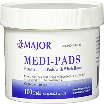 Major Medi-Pads Hemorrhoid Pads with Witch Hazel - 100 ct, Pack of 5