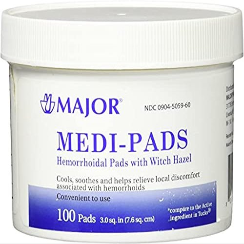 Major Medi-Pads Hemorrhoid Pads with Witch Hazel - 100 ct, Pack of 5