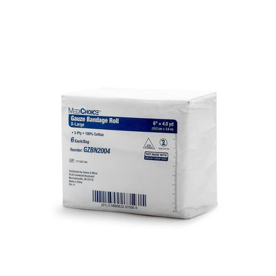 MediChoice Gauze Roll Bandage, 3-Ply, Non-Sterile, 6 Inch x 4 Yards, White, 1314GZBN2004 (Case of 48)