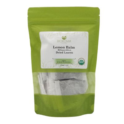 Biokoma Organic Lemon Balm (Melissae folium) Dried Leaves 30 Tea Bags 1.5oz In Resealable Moisture Proof Pouch,USDA Certified Organic-Herbal Tea,No Additives,No Preservatives, No GMO, Kosher