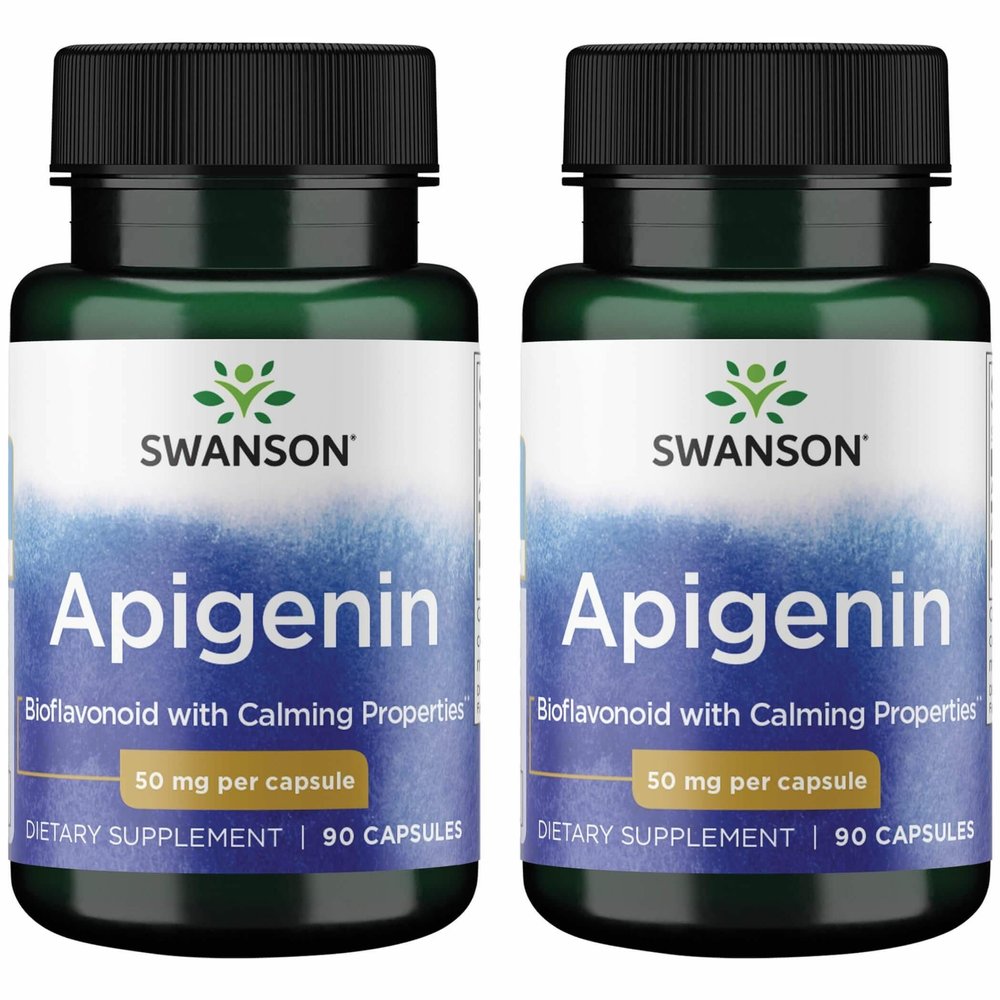 Swanson Apigenin Supplement, 50 mg, 90 Capsules Supports Sleep, Relaxation, Stress Relief & Mens Health (2 Pack)