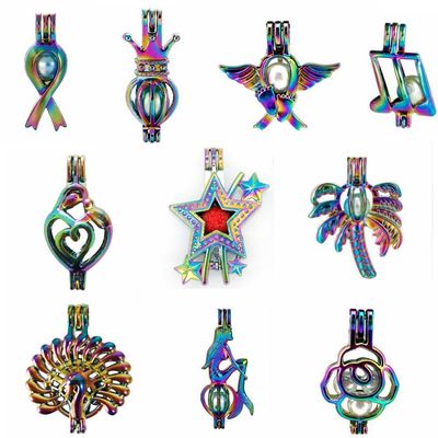 Africanbeads 10PCS Mixed Colorful Unicorn Dog Dream Catcher Pearl Cage Pendant,Essential Oil Scent Diffuser Pearl Holder Necklace Locket for Women Jewelry Making